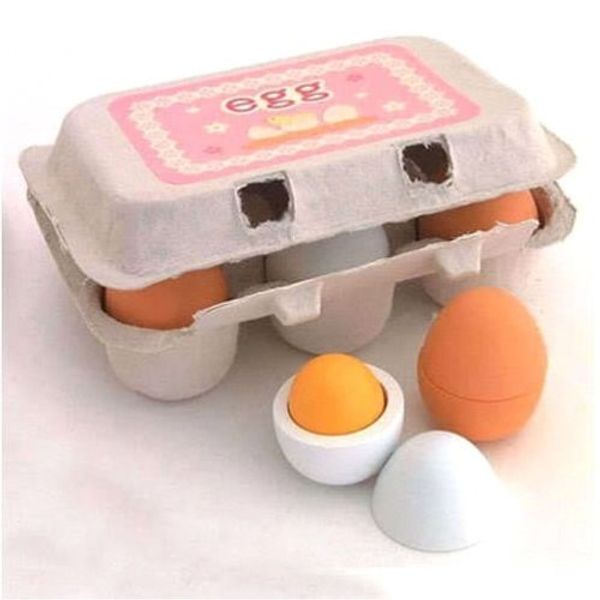 

6pcs/packet baby kids pretend play preschool educational toy wooden eggs yolk kitchen cooking baby kids toy gifts
