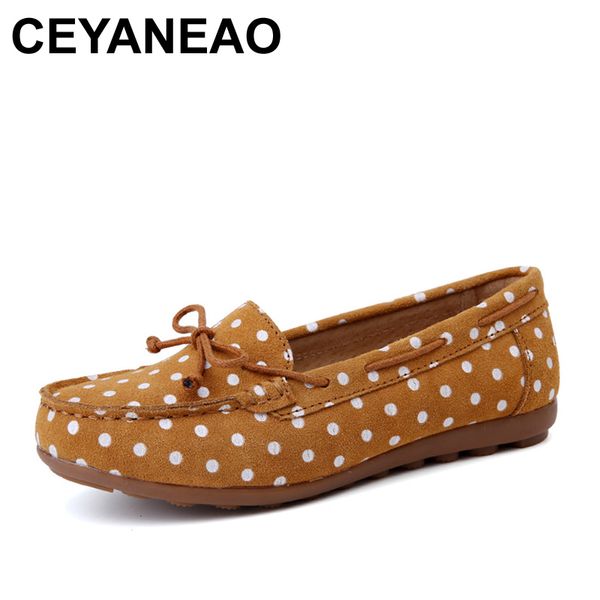 

ceyaneao spring women flat shoes genuine leather ballet flats shoes cutout flats ladies slip on loafers nurse boat c015, Black