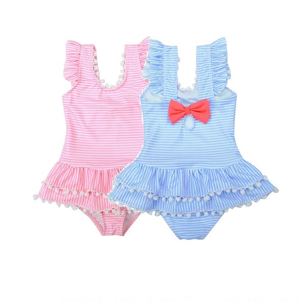 

19 one-piece striped butterfly swimsuit bowknot small fur ball sweet princess fan girl children's swimsuit, White;black