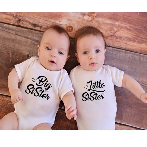 

newborn baby cotton bodysuit big little sister print letter infant sisters family matching clothes toddler short sleeve jumpsuit, White