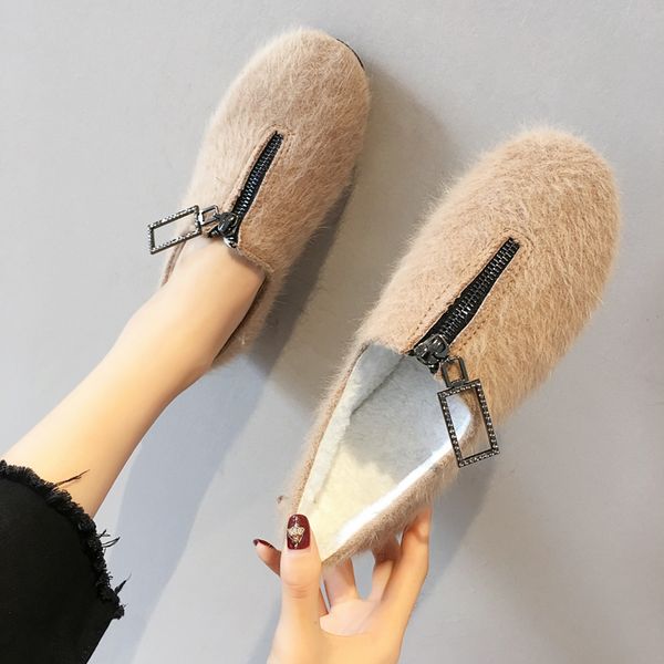 

winter shoes women 2019 fashion women's female footwear slip-on autumn loafers fur all-match round toe casual sneaker modis, Black