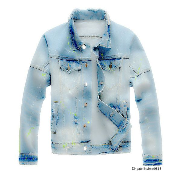 

designer mens jackets slim fit mens ripped painted denim jackets printed streetwear distressed motorcycle biker jeans high quality, Black;brown