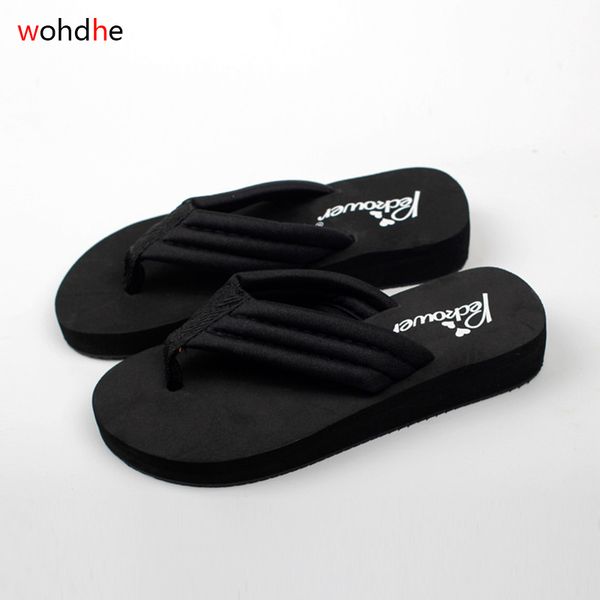

wohdhe 3cm clip toe slippers cotton flip flops beach shales platform bohemia casual women summer shoes sandals big plus size, Black
