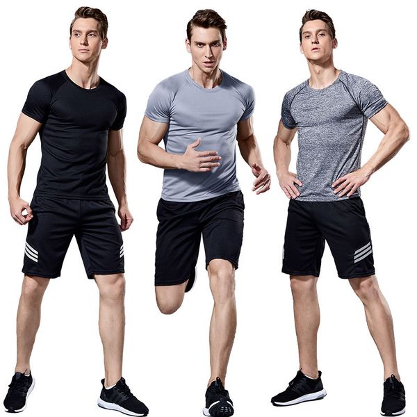 

sports suits men's summer basketball sportswear new sportswear short-sleeved fitness shorts running quick-drying, Gray