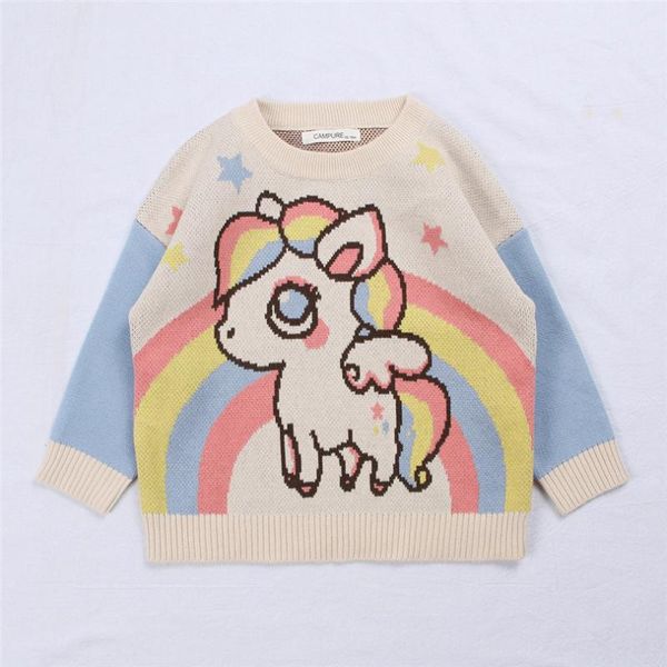 

girls sweaters unicorn cartoon baby sweater spring winter kids sweaters girls boys pullover toddler sweater for, Blue