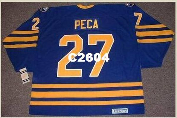 

mens #27 michael peca buffalo sabres 1995 ccm vintage retro away hockey jersey or custom any name or number retro jersey, Black