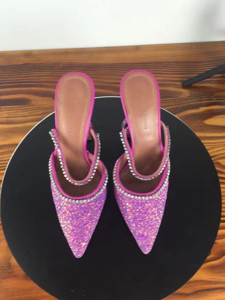 

perfect official quality amina muaddi womens 95mm gilda embellished glitter mules amina muaddi crystal high heel shoes sandals c23, Black