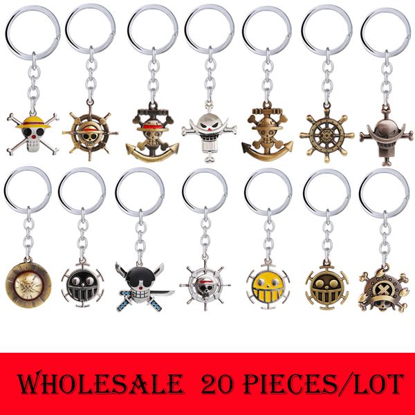 

20pcs/lot anime one piece keychains figure key chain luffy zoro sanji nami pendant keyring chaveiro gift for men women kids, Silver