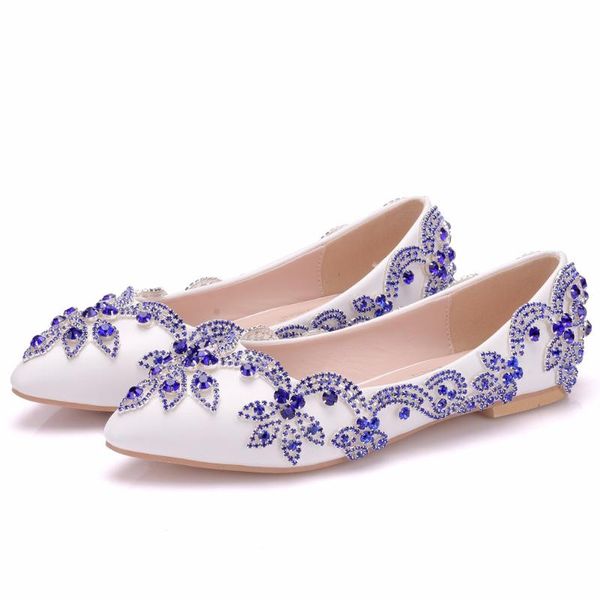 

women blue rhinestone flower wedding shoes crystal woman summer luxury shallow single shoes pointed toe ballet flats loafers 43, Black