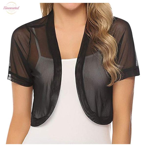 

new women summer solid lace chiffon shirts capes women short sleeve shrug open front bolero cardigan elegant shirts p, White