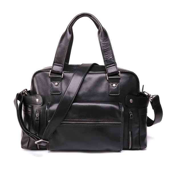 

2019 new natural cowskin 100% genuine leather men's briefcase fashion large capacity business bag black male shoulder lapbag