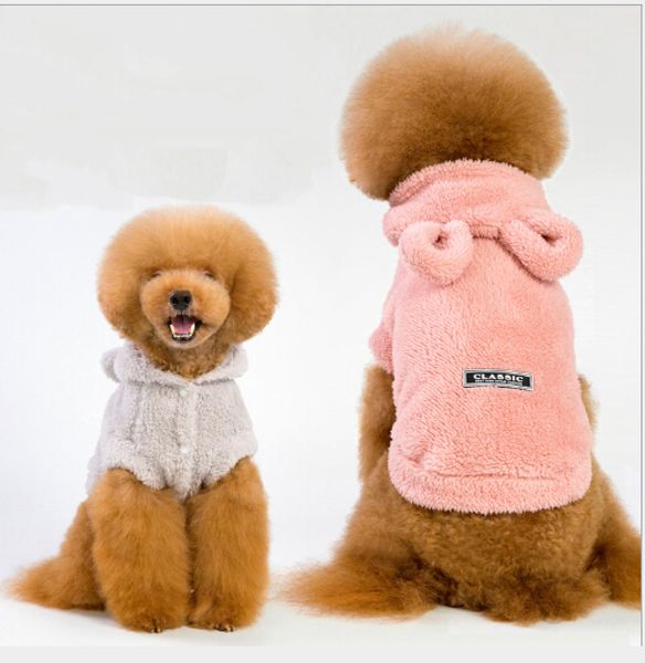 

autumn and winter new dog clothes bear ears pet clothes solid color hooded thickening law dog fleece