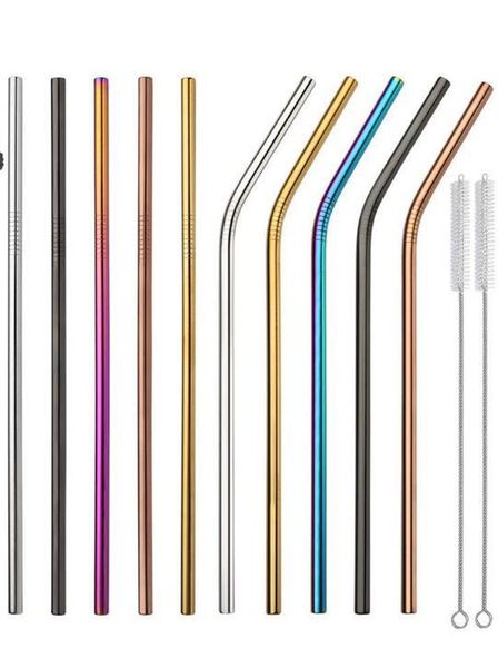 

drinking straw reusable straws with cleaner brush set eco friendly stainless steel metal straw for mugs 666