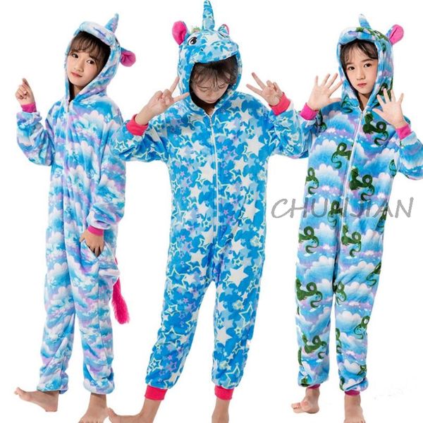 

animal children's pajamas winter warm child unicorn pajamas baby girls sleepwear unicorn pajamas for boys clothing 4-12yrs, Blue;red