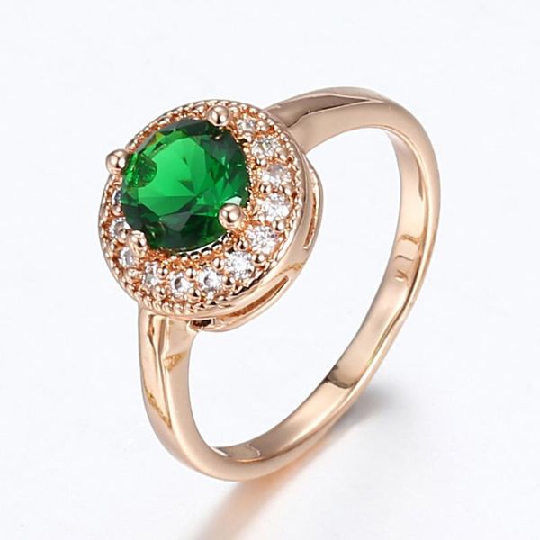 

davieslee new style 585 rose gold ring for women girls green rhinestone clear cubic zircon round shaped party jewelry dgr61, Golden;silver
