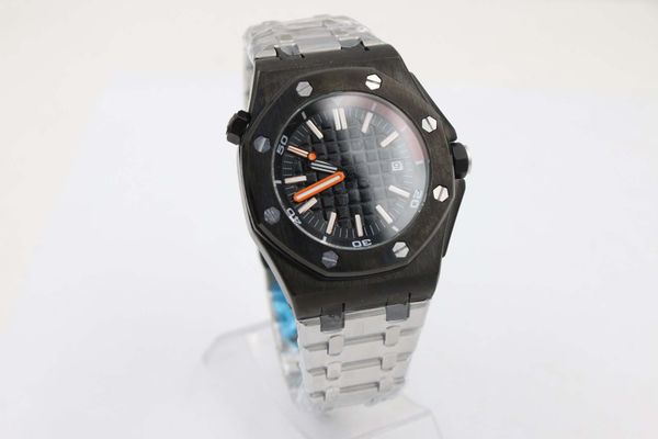 

luxury watch offshore diver two tone 42mm automatic movement 15340 series rubber belt mens red dial glass back watches, Slivery;brown