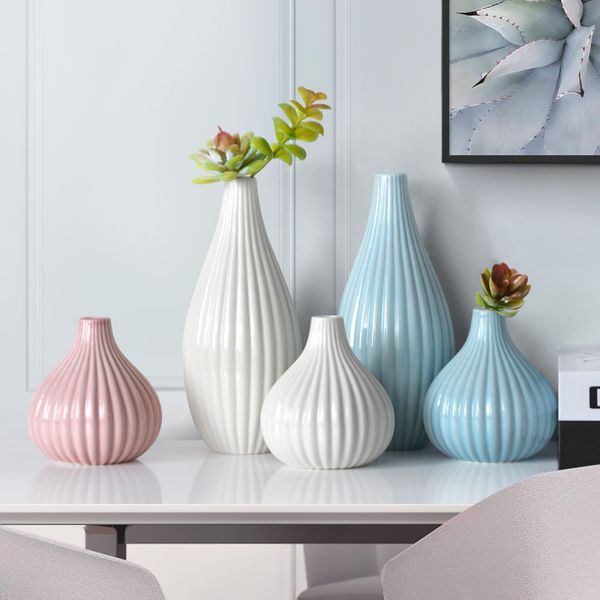 

modern design ceramics flwoer vase stripe flower pots home decoration ornaments miniature model desk decor figurine art vases