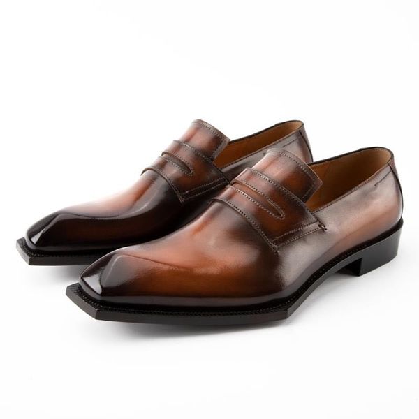 

casual shoes men formal genuine leather vintage retro fashion wedding office brand luxury party mens loafer leisure shoe, Black