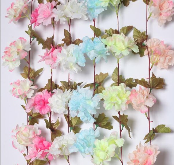 233 cm fiori di ciliegio artificiali viti di fiori forniture per feste ghirlanda di seta falso fiore di ciliegio in rattan decorazione della casa di nozze GB510