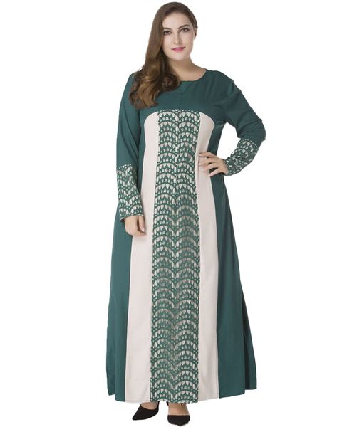 

women muslim dresses lace robe long sleeve zipper front round neck long loose minddle easy abaya dress plus size g9449gr-6xl, Red