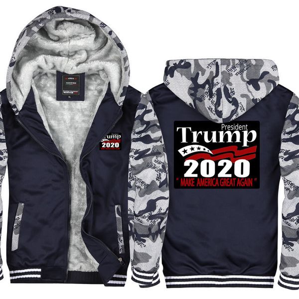 

camouflage men hoodies president trump 2020 keep america great man's design male jacket coat thicken fleece zip up pullover usa eu siz, Black