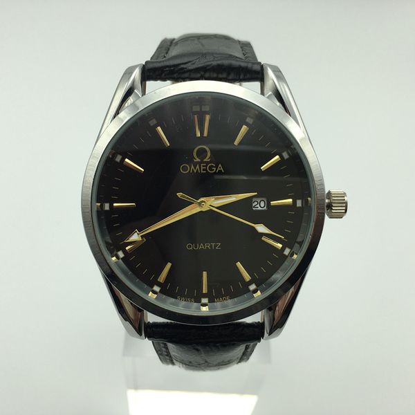 

Brand men's business watch simple and generous style calendar clock gold and silver double needle quartz watch free shipping