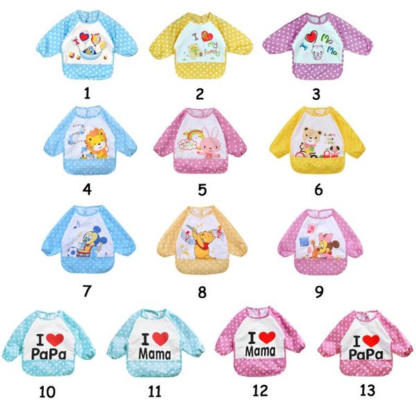 

50 pieces a lot) baby bibs cartoon animal printed waterproof apron baby self feeding children bibs cute long sleeve