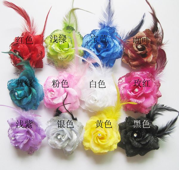 

rose flwer headwear hairpin hair clip brooches wedding simulation sequins dance fashion feather breastpin women bd007