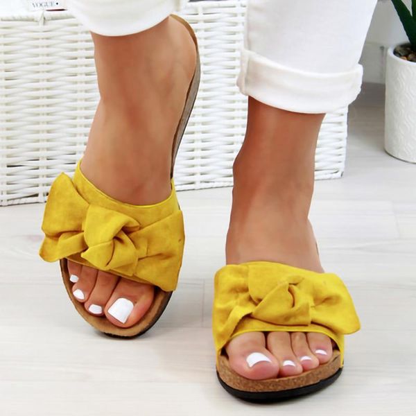 

2020 summer women's shoes korean silk satin bow tie slippers thick bottom heel sandals flat heel sandals beach shoes #yjg, Black