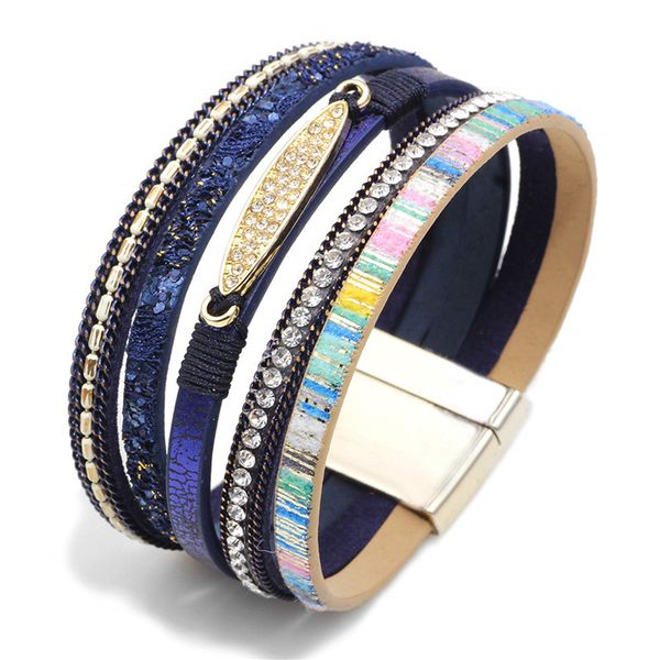 

fashion jewelry handmade coloful leather wrap bangle boho bracelets with cz for women teen girl boy gifts, White