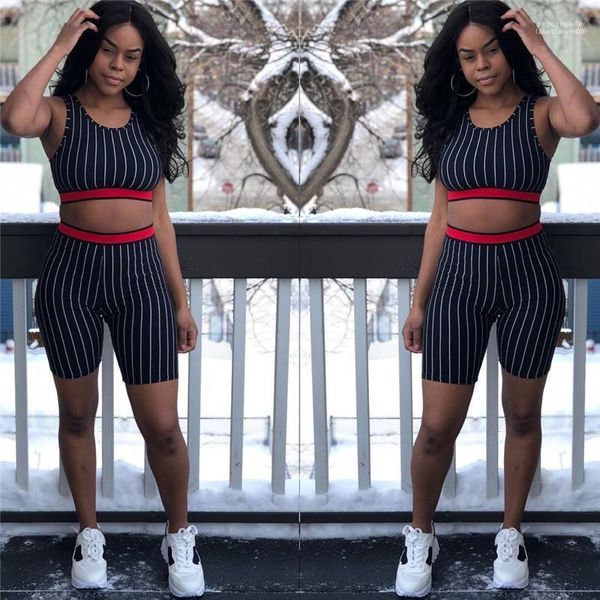 

neck female clothing stripe women summer designer 2pcs short suits sleeveless fashion jumpsuit casual ribbon loose pullover crew, Gray