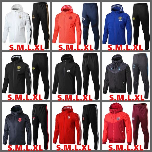 

2019 2020 real madrid soccer hooded windbreaker with pants 19/20 soccer tracksuit hooded jacket bayern munich football windbreaker chandal, Black
