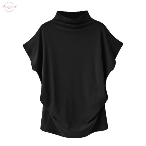 

womens t shirt solid cotton linen turtleneck short sleeve solid casual t shirt plus size t shirt women 2019, White