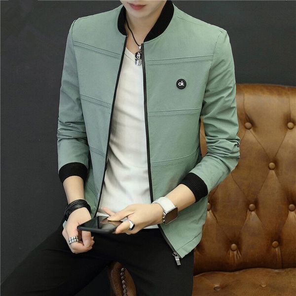 

mens casual versatile stand collar sports jacket spring velvet slim zipper coat male solid color designer clothing, Black;brown