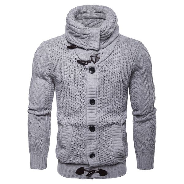 

scarf neckline design mens sweaters long sleeve cardigan horn button mens sweaters fashion solid color male clothing overcoat, White;black