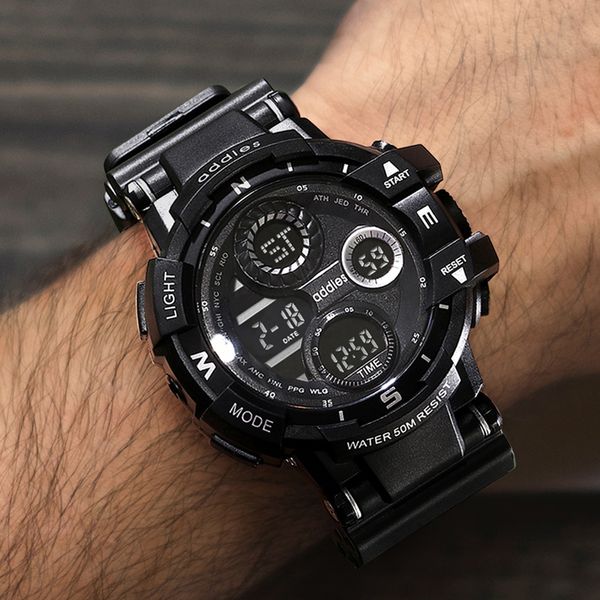 

men boy digital sports military watch outdoor field exploration big dial 50m waterproof led alarm backlight super cool watch cj191213, Slivery;brown