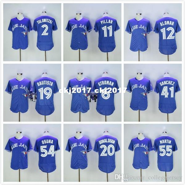 

6 stroman 32 roy halladay 55 russell martin 19 jose bautista,12 roberto alomar jersey blue, Blue;black