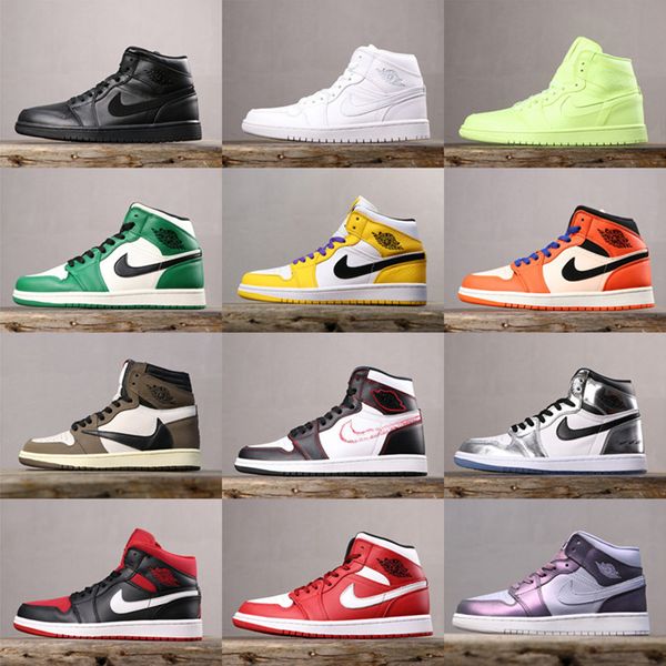 

2019 aj1 air jordan 1 basketball shoes pass the torch dark mocha j1s fearless shattered backboard shadow yellow toe retro high og shoes, Black