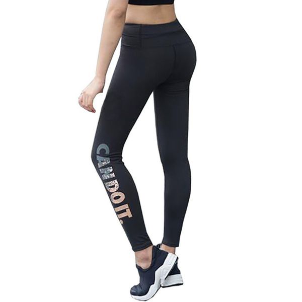 

fashion bronze letters high waist stretched clothes spandex quick-drying womens leggings fitness active pants, Black;white
