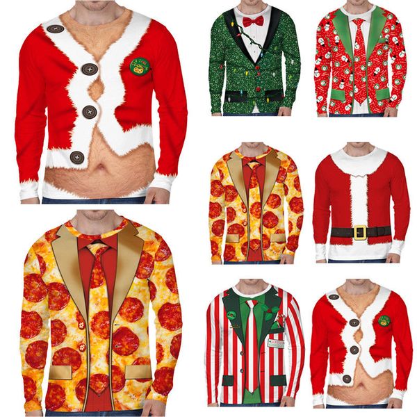 

christmas 3d print shirt men autumn long sleeve autumn winter cardigan tie printed mens fake two pieces funny clothes, White;black