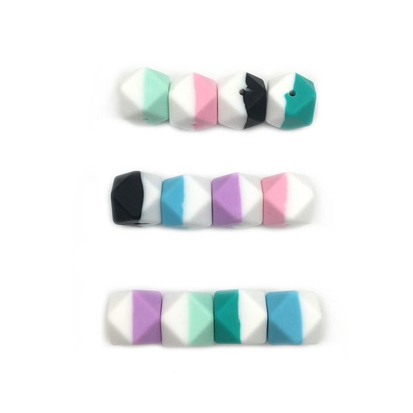

17mm mixed color 0.67 "(17mm) geometric hexagon food grade silicone bead for baby silicone teether diy baby teether bracelet accessory