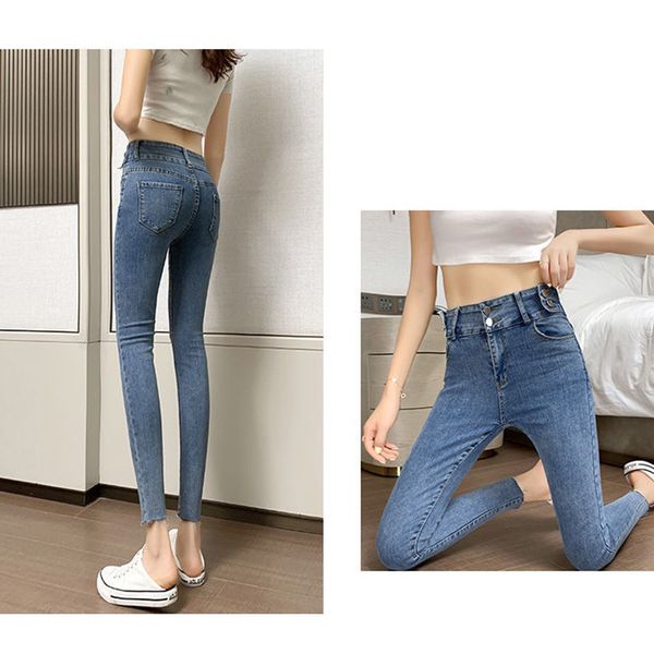 

elegant slim jeans for women skinny high waist jeans women blue denim pencil pants stretch waist pants lu1206
