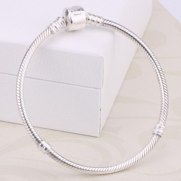 

factory wholesale 925 sterling silver bracelets 3mm snake chain fit pandora charms bead bangle bracelet jewelry making gift for men women, Golden;silver