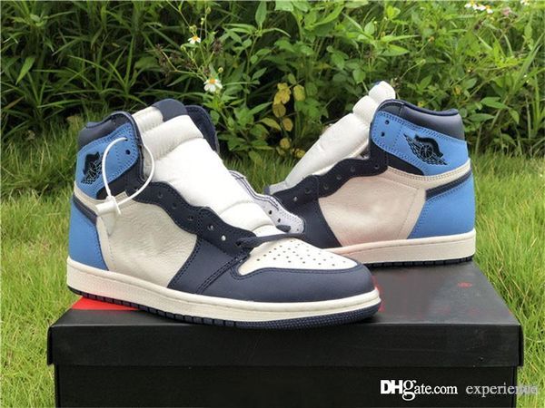 

2019 release authentic air 1 high og unc leather obsidian university blue retro sail 1s 555088-140 man basketball shoes sneakers with box