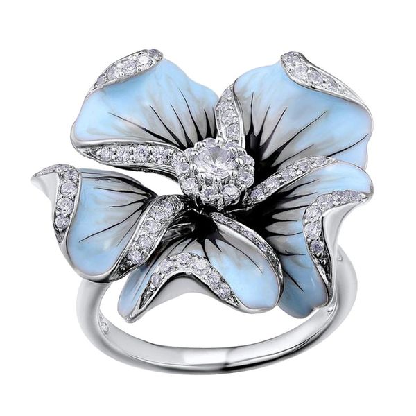 

women rhinestone inlaid enamel flower finger ring jewelry valentine day gift new, Golden;silver