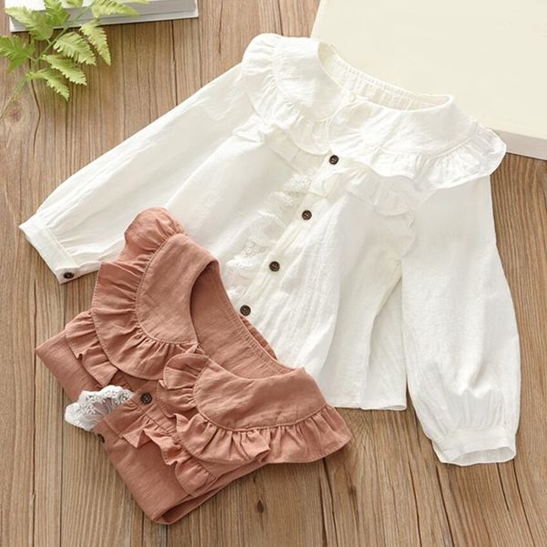 

2020 autumn spring baby toddler girls blouse white lace kids ruffles shirt children clothes long sleeve girl and blouses y200704, White;black