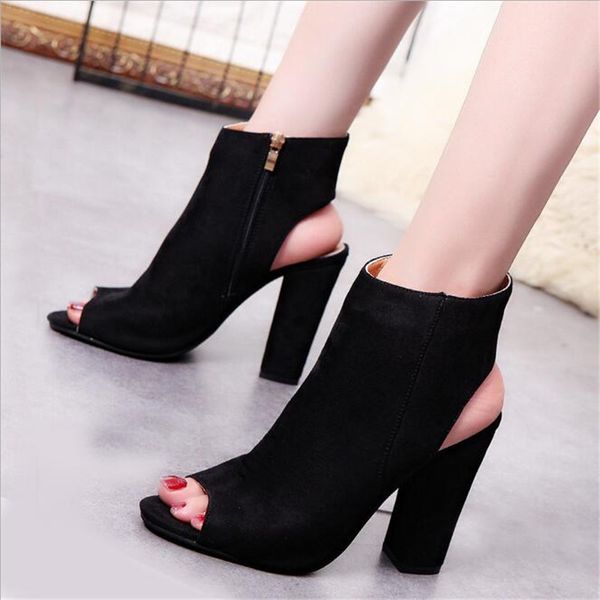 

large size 34-43 boots fashion 2017 new fashion suede women's shoes high heels ankle boots woman casual shoes botines mujer, Black