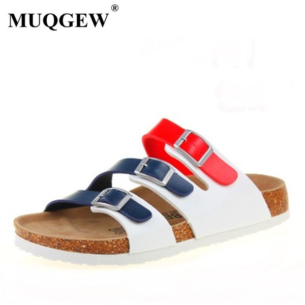 

new summer style men women buckle strap cork slipper platform beach shoes casual mixed color print slides flip flops, Black
