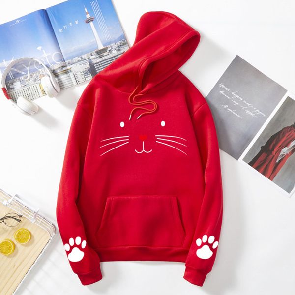 

2019 original autumn and winter plus velvet hoodie student cute cat printed hoodies, Black