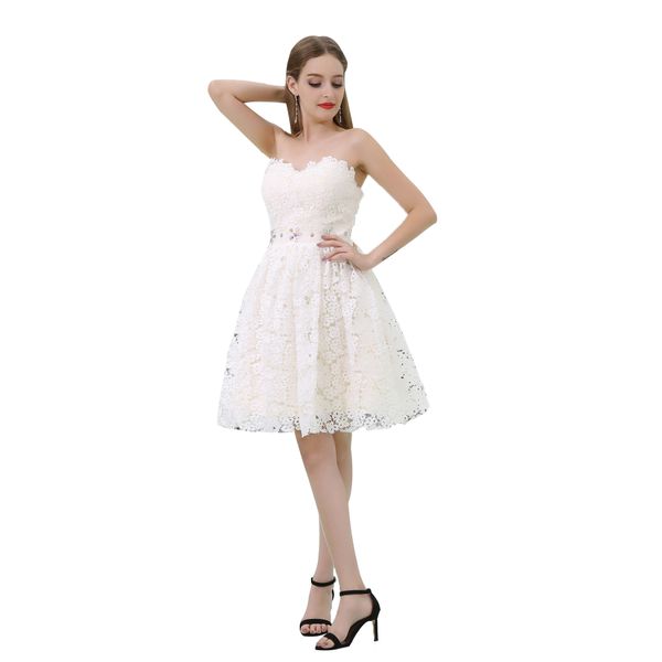 

mb033 simple strapless pearls beading white prom dress short prom dresses 2019 with beaded waist lace prom dresses short, Black